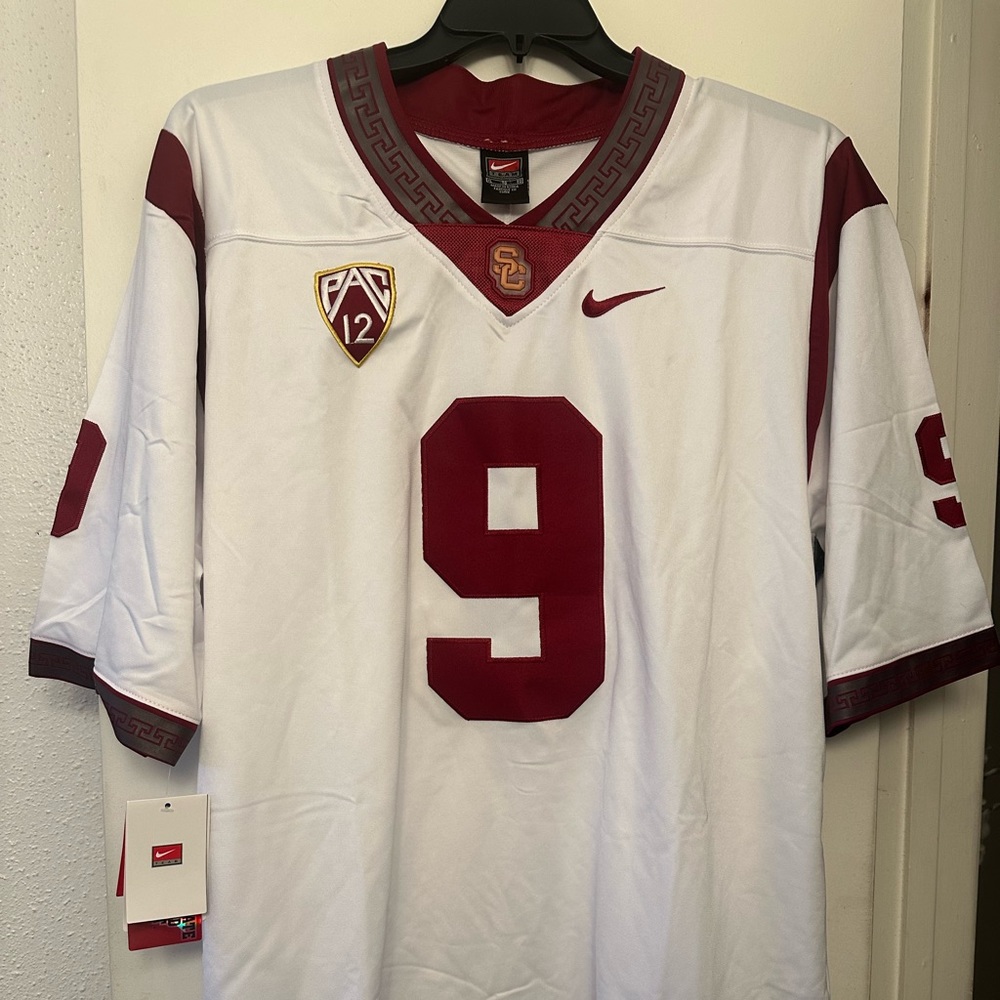 NWT Nike NCAA USC Trojans Football Jersey White  #9 Sewn Adult Mens Size X-Large